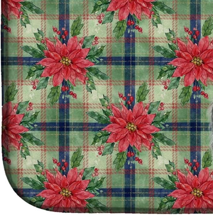 Caroline's Treasures Gray Irish Wolfhound Christmas PoinsettIas Dish Drying Mat Absorbent Dish Drying Mat Pad for Kitchen Counter Dish Drainer Mat for Countertop, 14 x 21", Multicolor