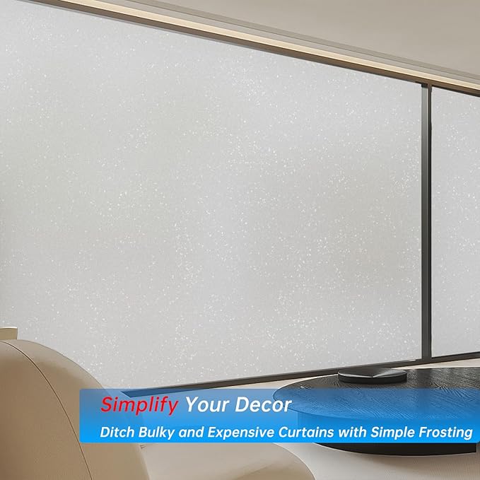 Frosted Glass Window Privacy Film Decorative, Bathroom Privacy Film for Glass Windows Cover, Static Cling, Removable, Reusable, Anti-UV, Anti-Glare, Heat Blocking,Flash Point Pure, 35.4X78.7Inch