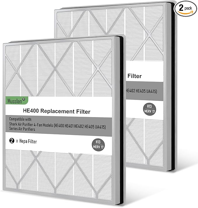 HE401 Replacement Filter for Shark Air Purifier 4 Model, HE401 HE402 HE405 HE400 3-Stage Filtration System of H13 True HEPA and Activated Carbon Pre-Filter, 2 Pack