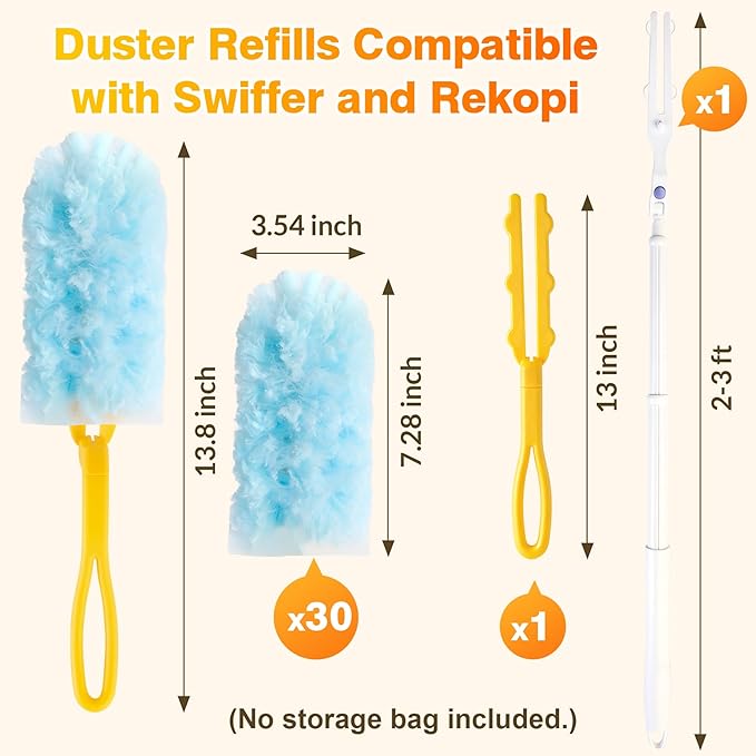 30 Count Duster Refills for Swiffer Dusters, Multisurface 360 Dusters with 3ft Extendable Handle and 1 Short Handle, Disposable Duster Kit for Dusting Furniture Blinds Fans Walls
