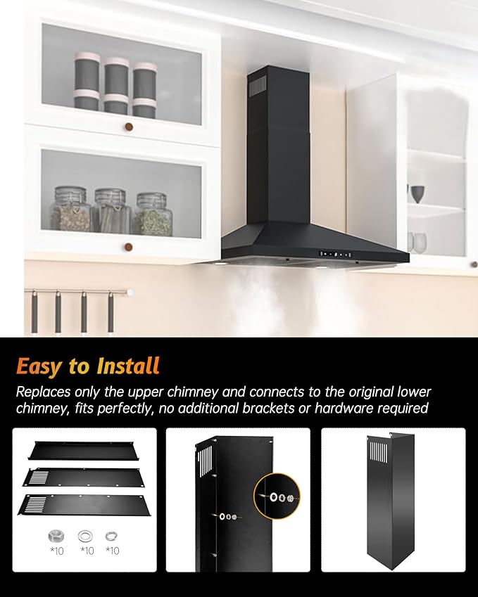 31.5" x 8" x 6.7" Range Hood Chimney Extension Fit for SNDOAS GD17 GD24, Stainless Steel Range Hood Extension Duct Cover(Black)