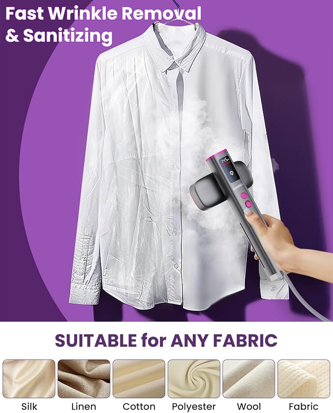 Travel Garment Steamer for Clothes: 100V-220V Dual Voltage Hand Portable Hand Held 2 In 1, 20s Smart Fast Heat Up Handheld Clothing Steamer, 4 Modes with LED Display, Global Travel Size Gray