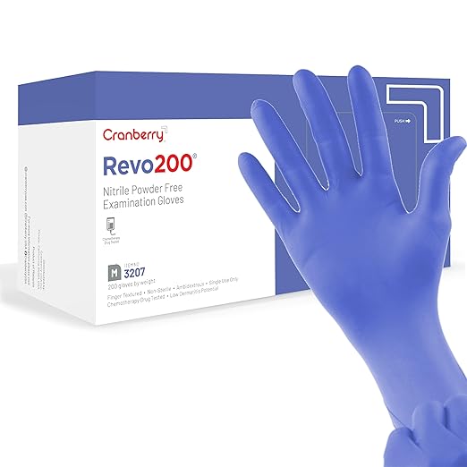 Cranberry USA Cranberry R200 Blue Nitrile Exam Gloves, Pack of 200, X-Large, 3.0 Mil