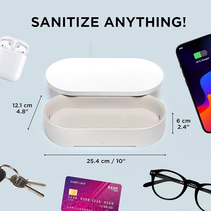Lexon UV Phone Sanitizer Machine & Wireless Charger - OBLIO Box QI Fast Charging and 360° UV-C Light Cellphone Cleaner, Glasses, Keys, Makeup Brush, Tools, All that Fits in - Black