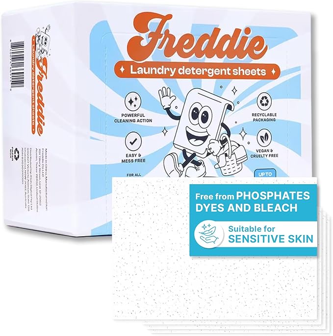 Freddie Laundry Detergent Sheets - Recyclable Packaging - No Mess Strips (Value Box (180 Loads), Fragrance Free)