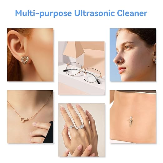 KUNPHY Ultrasonic Jewelry Cleaner, Jewelry Cleaner Machine 12oz 46KHz, Professional Sonic Cleaner with One-Touch Operation, Sonic Cleaner for Rings, Glasses, Jewelry, Dentures White