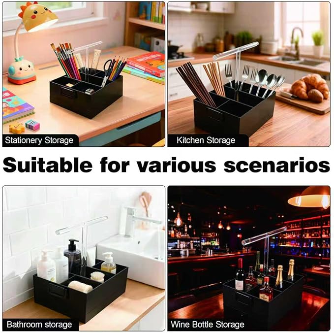 Black Shower Caddy,stotage box,portable shower caddy,6-grid acrylic classification storage with tray.Suitable for bath Dorm Room,office,kitchen,dining,hotel,bar,travel,home organizer and storage box.