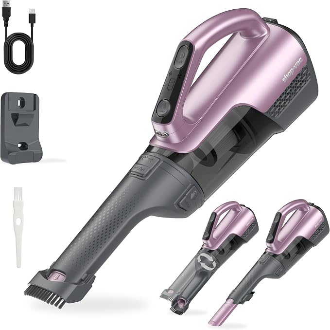 Shop-Vac S2 12V Handheld Vacuum Cordless, Rotatable Nozzle, Dual-Speed Powerful Portable Car Vacuum Rechargeable, Wall-Mounted Lightweight Hand Vacuum for Home & Car, LED, HEPA Filter, Purple