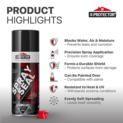 X-Protector Seal Spray - Rubber Waterproof Spray with Less-Drip Formula - Premium Rubber Waterproof Sealant - Perfect RV, Roof, Gutter Sealant Solution - Pack of 2 (14 oz Each, Black)