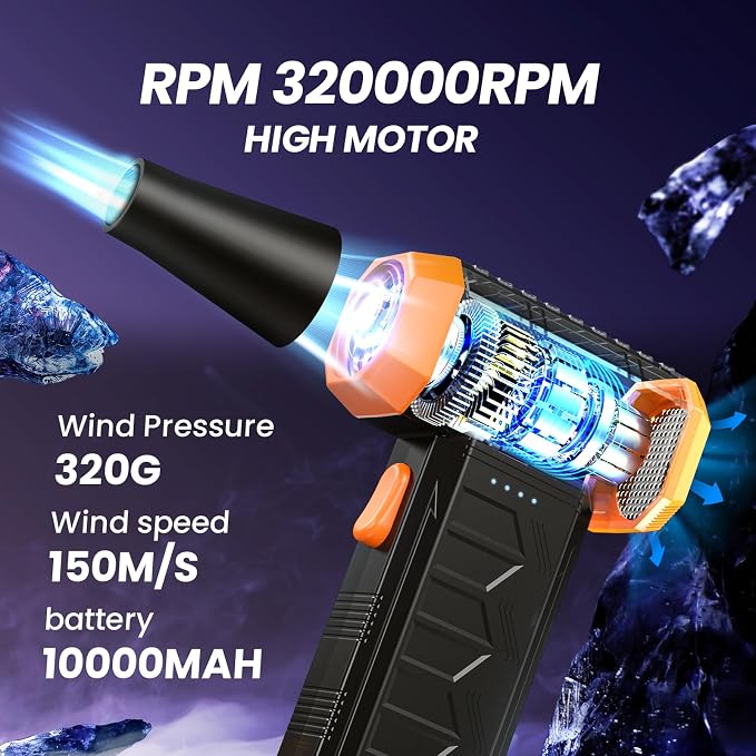 Electric Air Duster, 32,0000 RPM Compressed Air Duster & Blower, 7600mAh Rechargeable, 3-Speed LED Keyboard Cleaner for PC/Computer/Car, No Canned Air - Turbo Fan, Battery Powered