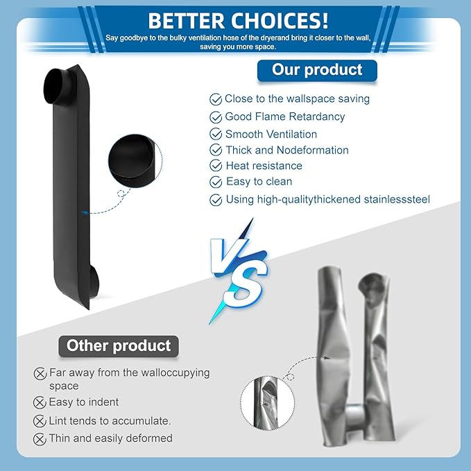 Periscope Dryer Vent Connector Kit, Upgraded 304 Stainless Steel Adjustable 21-38",Telescoping Dryer Vent Duct Fit for Whirlpool and All 4in Dryer Outlet - Flat Dryer Vent Duct (Black)