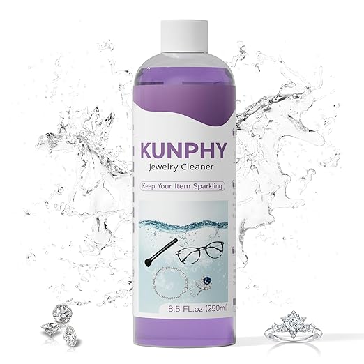kunphy Upgraded Jewelry Cleaner, New Plant Formula for All Ultrasonic Cleaners, Enhanced Cleaning Effect, Multi-Purpose Glasses cleaner for Silver, Gold, Rings, Diamond and Eyeglass(8.5 oz, 250 ml)
