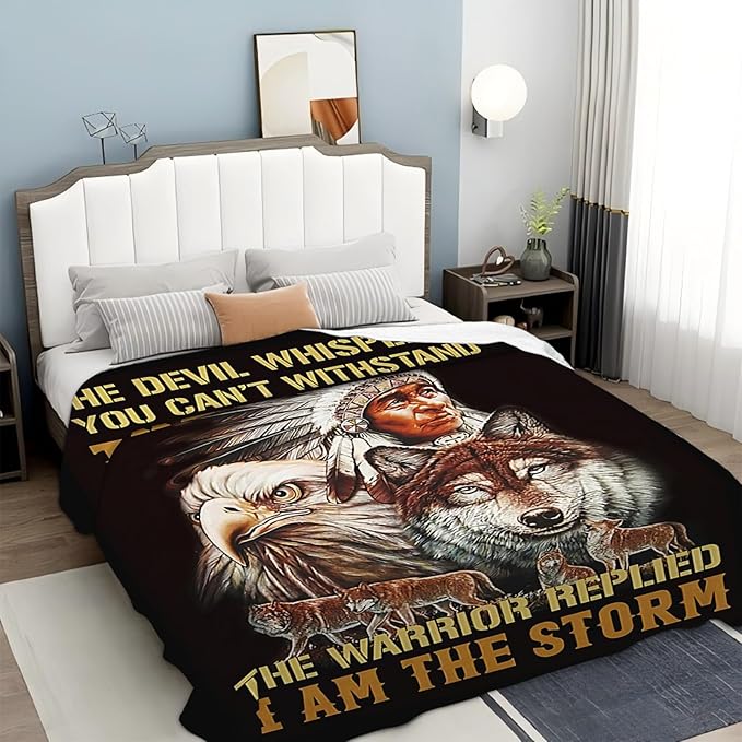 Tijuboni Native American Throw Blanket Indian Wolf Eagle Gifts for Women Men Girls Boys Kids Adults Soft Flannel Fleece Blanket for Couch Sofa Bed Home Decor 50"x60"
