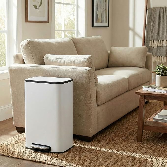 8 Gal/13.2 Gal Stainless Steel Kitchen Trash Can, Step Garbage Can with Soft-Close Lid & Removable Inner Bucket, Fingerprint-Proof Waste Bin with Wide Non-Slip Pedal for Home Office Bathroom