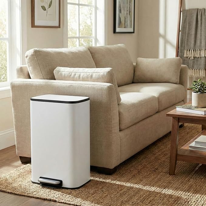 8 Gal/13.2 Gal Stainless Steel Kitchen Trash Can, Step Garbage Can with Soft-Close Lid & Removable Inner Bucket, Fingerprint-Proof Waste Bin with Wide Non-Slip Pedal for Home Office Bathroom