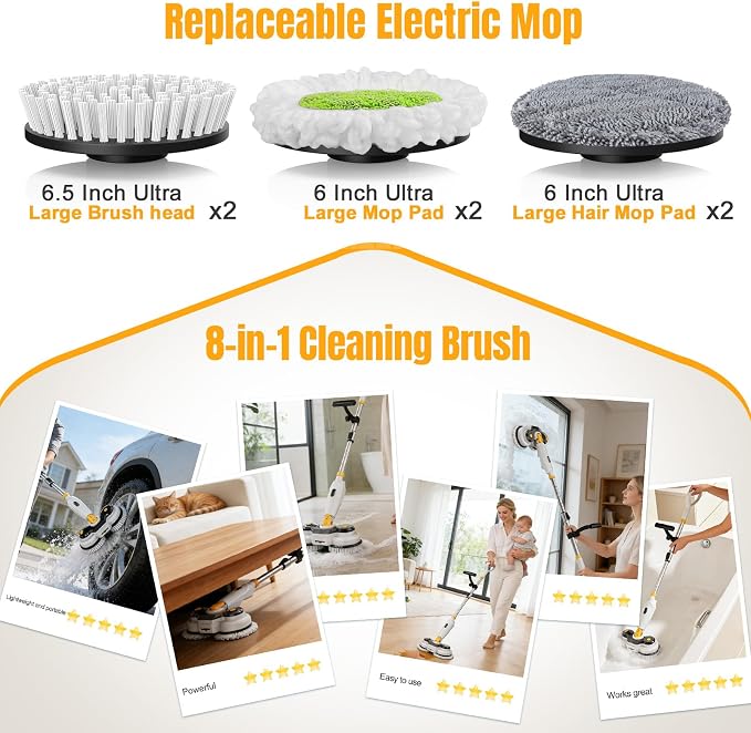 Cordless Electric Mop for Dewalt 20V Battery (NO Battery), 2 in 1 Electric Spin Mop & Electric Floor Scrubber Machine with LED Light & Water Spray,800 RPM Electric Mops for Floor(White)
