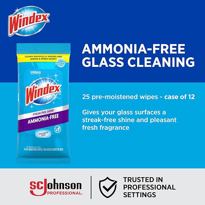 SC Johnson Professional Windex Ammonia Free Wipes 25ct, Case Pack of 12