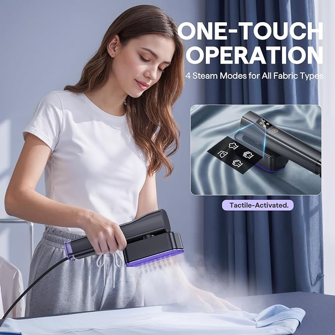 Steamer for Clothes, Handheld and Portable with 15-Second Heat-Up, 2-in-1 Steamer & Iron with Smart Touch Operation and 4 Modes, Suitable for All Fabrics, Ideal for Home & Travel