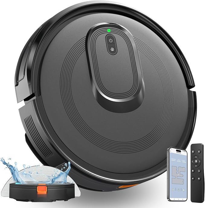 Robot Vacuum and Mop Combo, 4200Pa Suction, 2 in 1 Mopping Cleaner, Black, App & Voice Control, Self-Charging, Obstacle Avoidance, Compatible with Alexa