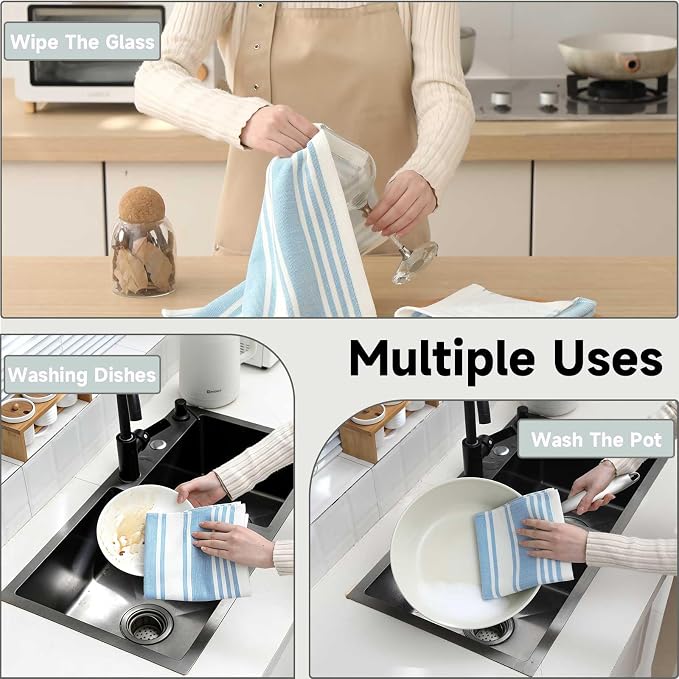 Dish Cloths 13”x 13”, 8-Pack Cotton Super Soft Absorbent Dish Rags, Quick Drying Dish Towels for Kitchen