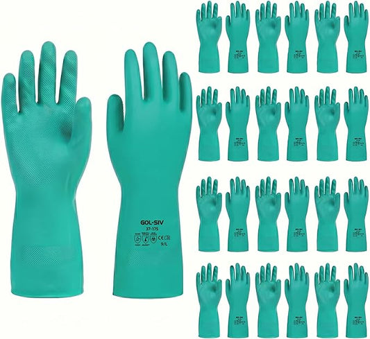 Chemical Resistant Nitrile Gloves 12 Pairs,Green Industrial Safety Work Gloves