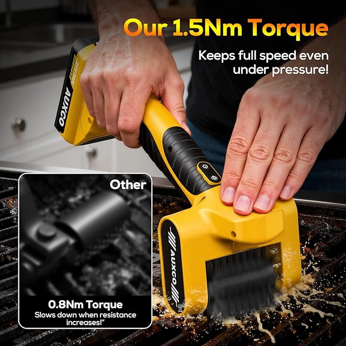 Upgraded Electric Grill Brush, Cordless BBQ Cleaner with 700RPM Powerful Motor & High-Torque Deep Cleaning, 90-Min Runtime，LED Light, 21V Rechargeable Grill Cleaning Tool for Gas & Charcoal Grills