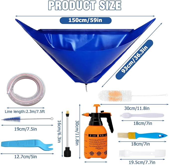 BOJACK Mini Split Cleaning Bag Kit with 2L High Pressure Sprayer, Air Conditioner Cleaning Kit, Air Duct Cleaning Kit, AC Cleaning Bag Fits Systems 38in - 48in Long