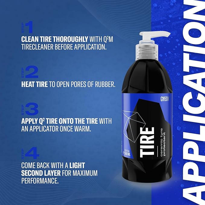 Gyeon Tire Ultimate SiO₂ Ceramic Tire Coating Extreme Durability Ultra‑Long Lasting Protection UV Shield Satin Finish Hydrophobic Non‑Sling Gel Deep Black Revival Tires Detailing Finish