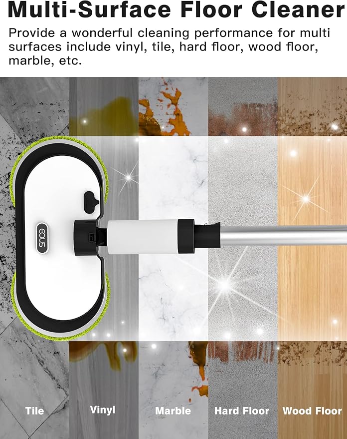 Eous Cordless Electric Mop, Self-Propelled Floor Cleaner with LED Headlight and Water Sprayer, Dual Motor Spin Scrubber, Detachable Battery, 300 ml Tank for Hardwood Tile Laminate Vinyl