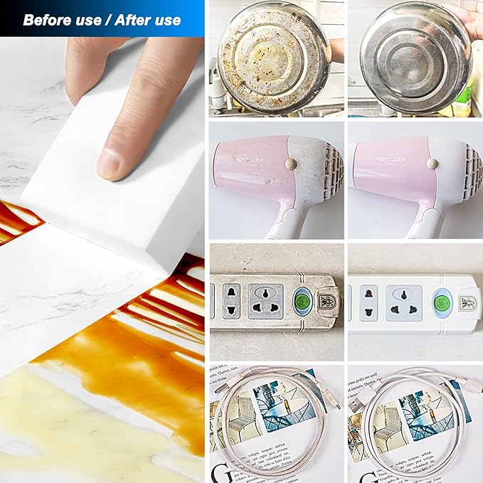 Melamine Sponge, 10Pcs+100Pcs, 110pcs in Total, Durable Cleaning Foam, Premium Scrubber Pads, for Sinks, Kitchen, Bathroom, Wall, Glass, Shoes, Multi-Purpose Powerful Sponge.