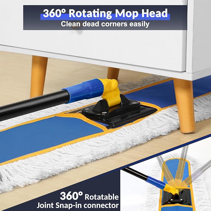 CLDREAM 24" Commercial Dust Mop for Floor Cleaning, Large Industrial Dust Broom Mop with 2 Cotton Reusable Mops Head,Heavy Duty 60" Long Handle Wet Dry Mops for Hardwood