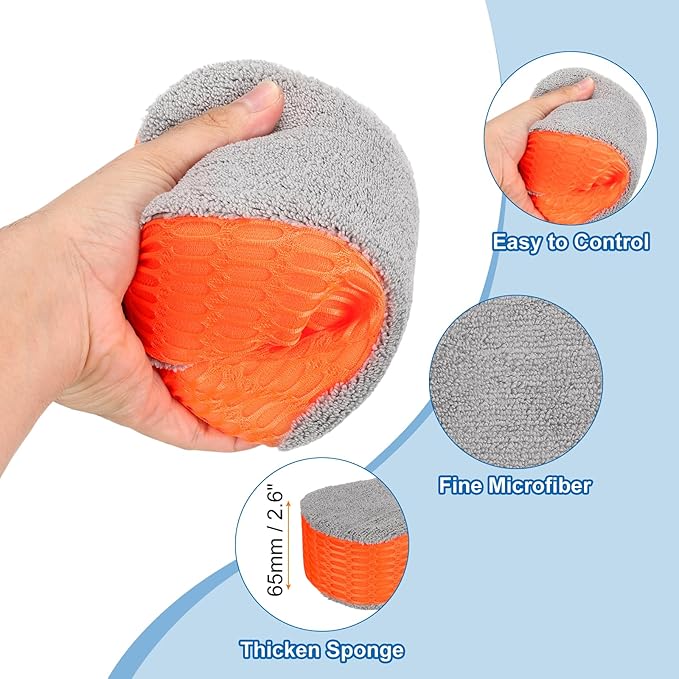 HARFINGTON 4pcs Microfiber Car Wash Sponge 8.7"x4.3" Non-Scratch Foam Applicator Pads for Car Detailing, Waxing, Conditioner Application, Paint Sealants, Orange