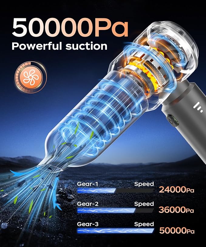 VNOST Car Vacuum,3 Suction Modes,Portable Mini Cordless Cleaner with 50000pa Suction Power,Type-C Charge,Handheld Vacuum for Home,Car,Birthday Gifts for Men Dad Husband (Black)