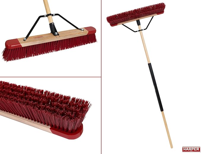 Harper 24 Inch Premium Indoor/Outdoor Wet/Dry, Dirt, Soil, Mulch All-Purpose Push Broom with Semi-Stiff Bristles, Grass and Oil, Wood Handle