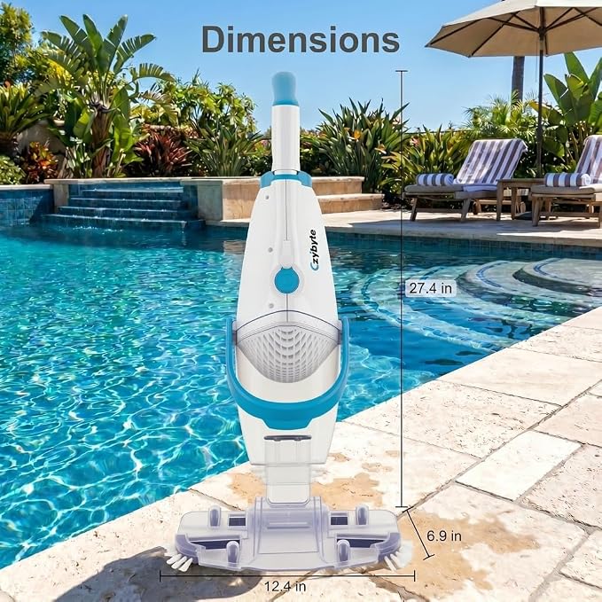 Handheld Pool Vacuum Cleaner, Rechargeable Pool Bottom Cleaner with Strong Suction, 1 H Runtime,for Above Ground/Inground Pools, Spas and Hot Tubs, White