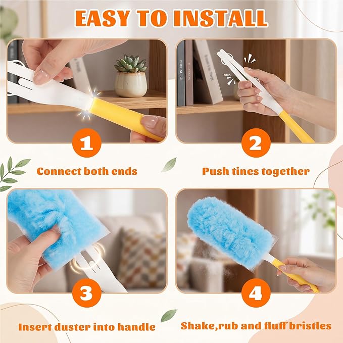 600 Pcs Disposable Dusters Refills Bulk Heavy Duty 360° Dusters Refill with 3ft Extended Handle and Short Handle, Multi Surface Replacement Duster Kit for Cleaning Ceiling Fan (Multicolor)