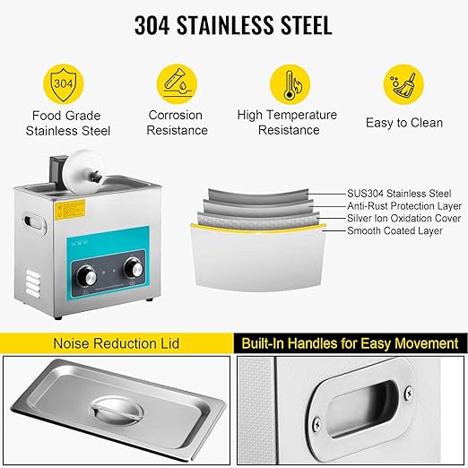 VEVOR Ultrasonic Vinyl Record Cleaner 6L 40kHz Vinyl Ultrasonic Cleaning Machine Knob Control Record Ultrasonic Cleaner 4 Records Vinyl Sonic Cleaner Stainless Steel Tank w/Mechanical Heater & Timer