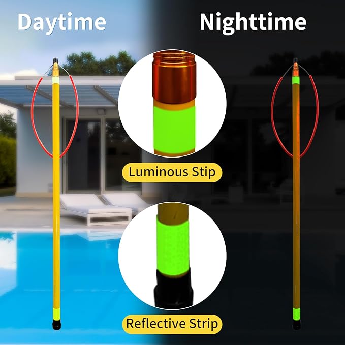 14.8ft Telescopic Pool Rescue Hook | OSHA Water Rescue Pole & Emergency Hook with Night Glow | Fiberglass Pool Safety Pole for Home/Water Parks