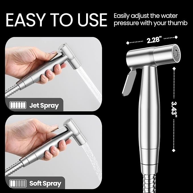 Handheld Bidet Sprayer for Toilet - Adjustable Toilet Hose Sprayer with 2 Wall Mounts - Stainless Steel Jet Spray Muslim Shower - Hand Held Bidet Bathroom Hose - Leak-Proof & Easy to Install