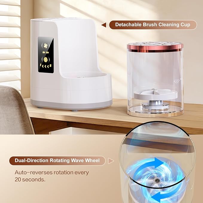 Makeup Brush Cleaner Machine Gray, Automatic Brush Cleaning & Drying Machine with Dual-Direction Cleaning