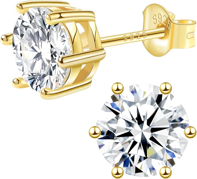 Moissanite Stud Earrings, 0.6–3.0ct Lab Created Diamond Earrings for Women & Men, D Color VVS1 Clarity, 925 Sterling Silver, 14K White Gold Plated, Hypoallergenic Solitaire Studs Jewelry Gift