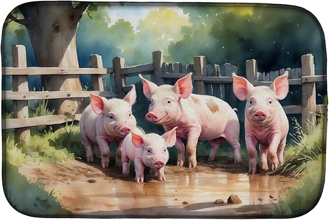 Caroline's Treasures Piglets in the Mud Dish Drying Mat Absorbent Dish Drying Mat Pad for Kitchen Counter Dish Drainer Mat for Countertop, 14 x 21", Multicolor