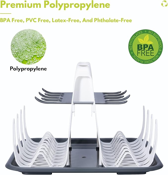 CAREBABYMORE High Capacity Drying Rack with 5pcs Brushes, Deluxe Countertop Drying Rack, Universal Drying Station, Baby Bottle Drying Rack with Bottle Brushes, White