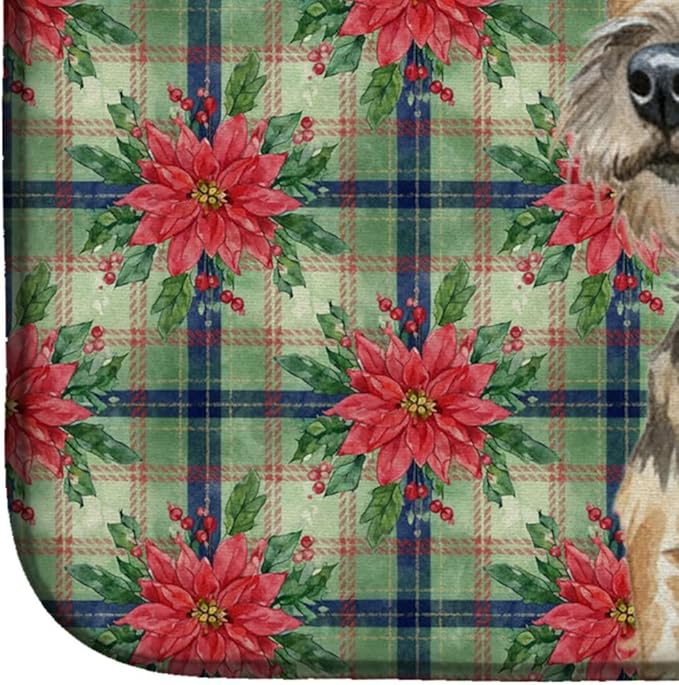 Caroline's Treasures Grizzle and Tan Border Terrier Christmas PoinsettIas Dish Drying Mat Absorbent Dish Drying Mat Pad for Kitchen Counter Dish Drainer Mat for Countertop, 14 x 21", Multicolor