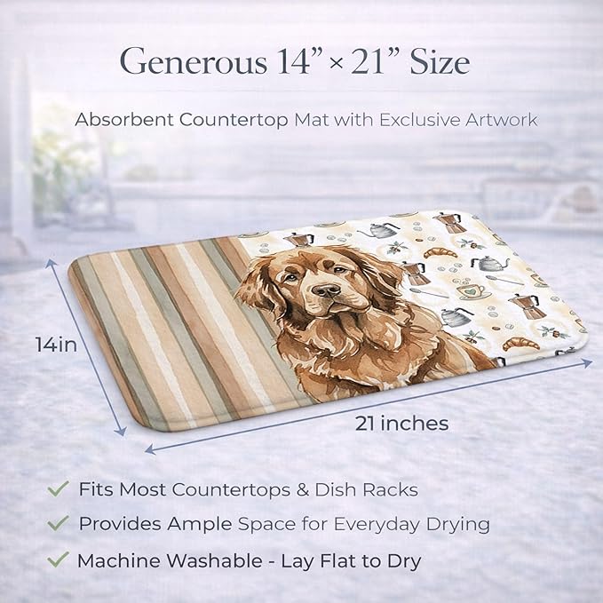 Caroline's Treasures Brown Newfoundland Coffee Bar Dish Drying Mat Absorbent Dish Drying Mat Pad for Kitchen Counter Dish Drainer Mat for Countertop, 14 x 21", Multicolor
