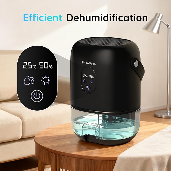 PHILODECO 35 OZ Dehumidifiers for Home(280 sq.ft), Ultra Quiet 25 dB for Bedroom & Bathroom with Auto Shut Off, Small Dehumidifiers for Closet, RV & Basement, 7 Colors LED Light, Black