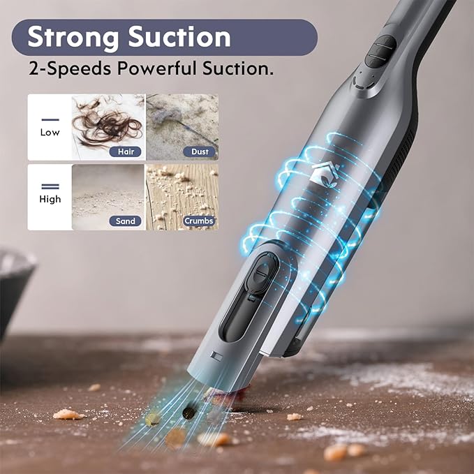 Cordless Handheld Vacuum, Lightweight Portable Hand Vacuum Cleaner with LED Light,Rechargeable Hand Held Vacuum with One-Touch Empty, Powerful Suction for Office, Home,Car,Gray