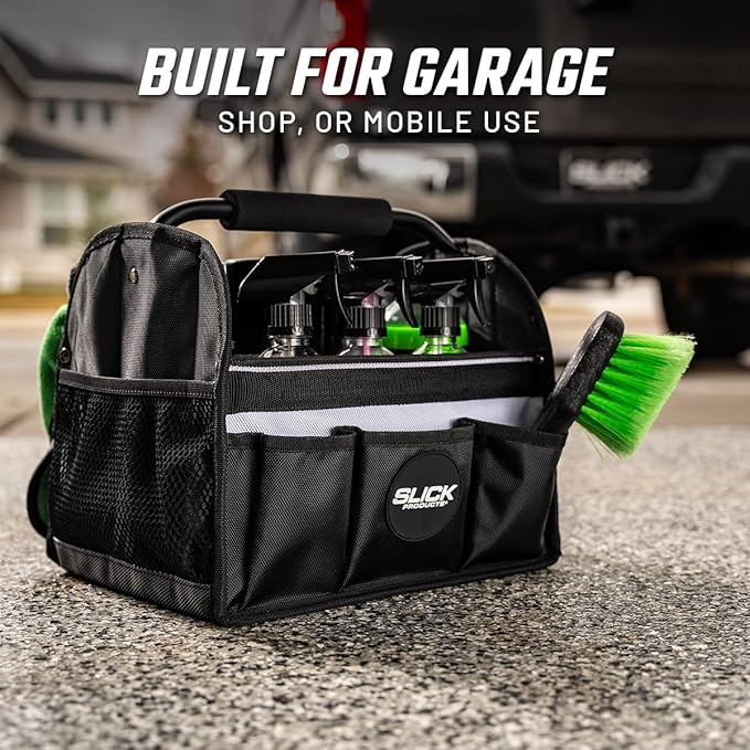 Slick Products Mobile Detailing Storage Caddy – Car Wash Organizer Tote for Detailing Supplies, Tools & Cleaning Products – Heavy-Duty Portable Storage with Carry Handle