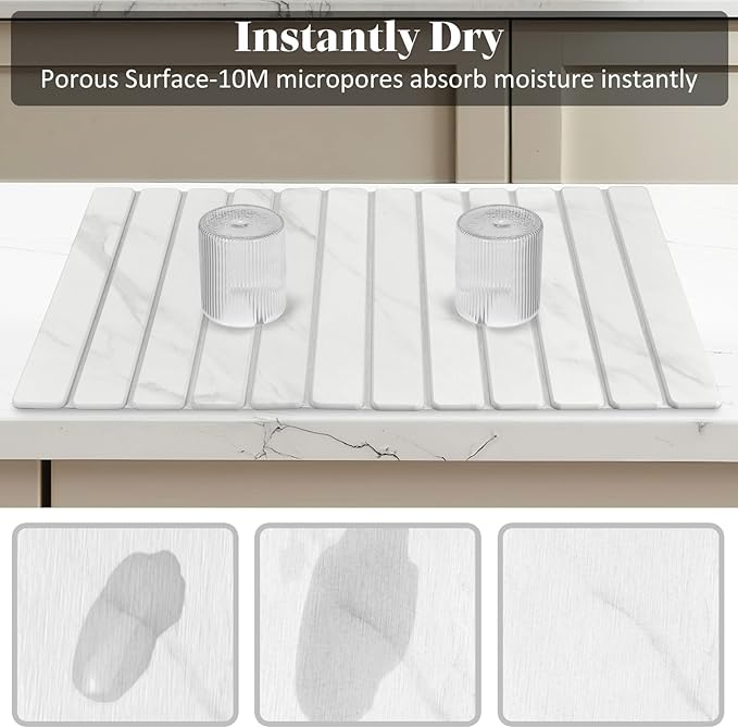 Extra Large Stone Dish Drying Mats for Kitchen Counter, 28"(L)×16"(W) Marble-Pattern Dish Drying Mat, Eco-Friendly Absorbent Diatomaceous Earth Mats for Dishes Bottles, Match Any Countertop