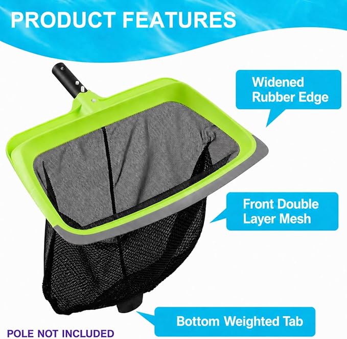 Sepetrel Deluxe Swimming Pool Cleaning Kit Including Rubber Edge Skimmer Net,17.5" Pool Brush Head & Hand Scrub Brush(NO Pole)